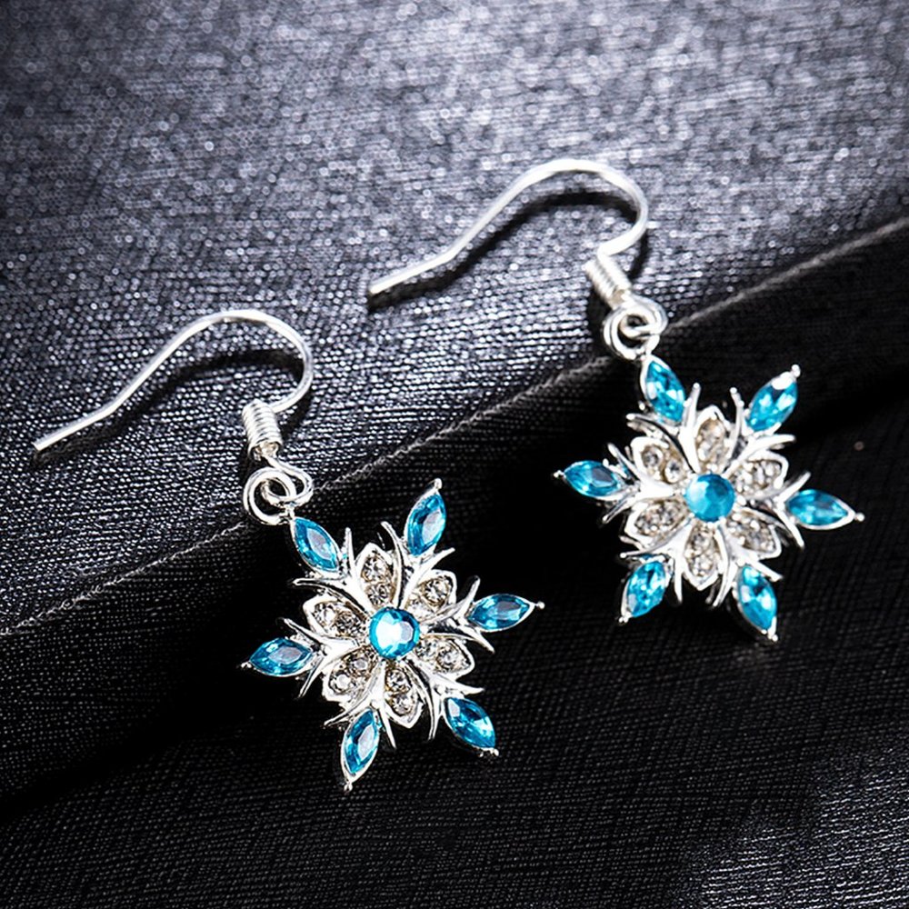 Elegant Blue Rhinestone Snowflake Drop Earrings - Picture 3 of 4